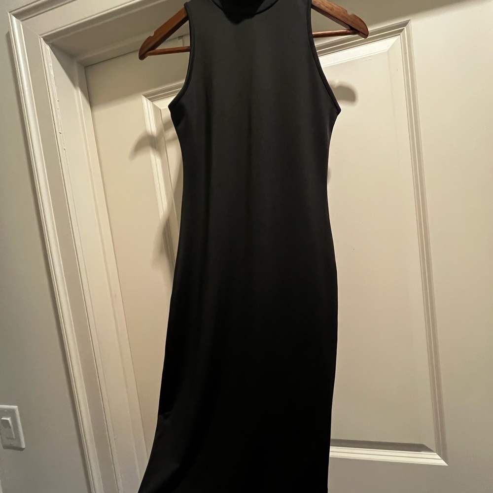 Elegant Black Spandex Sleeveless mock neck Dress